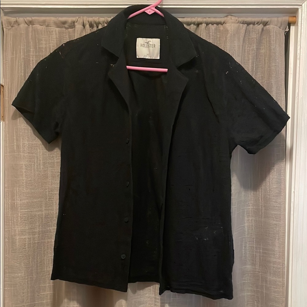 Hollister Black Casual Button Down Shirt with Short Sleeves